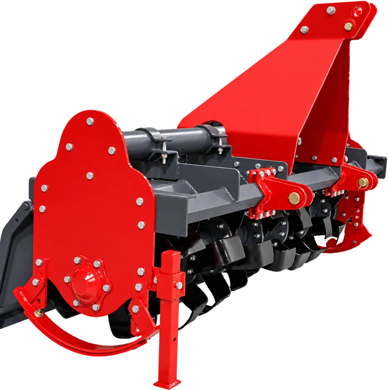 WINNERS heavy-duty rotavator, left three-quarter view showing the side drive